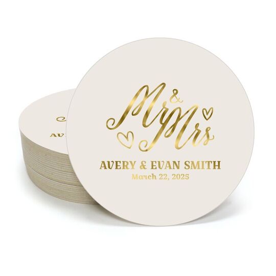 Mr. and Mrs. Hearts Round Coasters